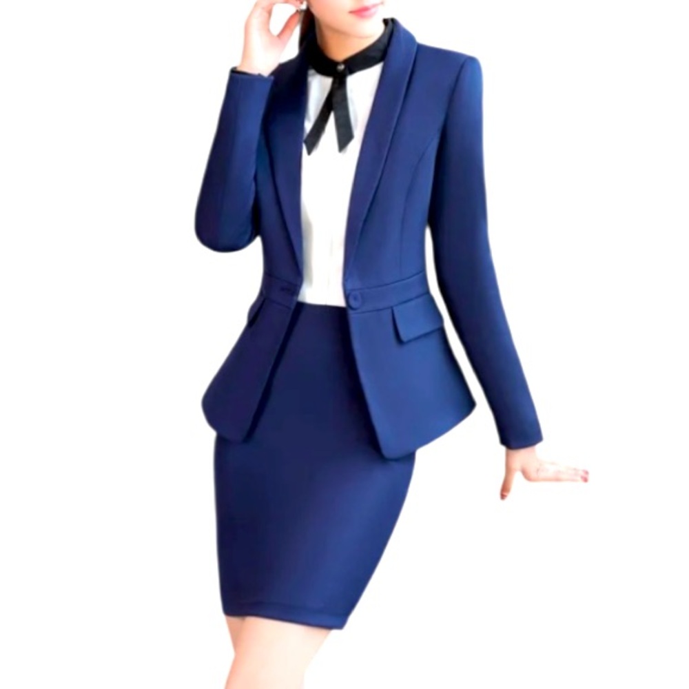 NWOT T.Baker London Blue Patent Skirt Blazer Suit  Size 1